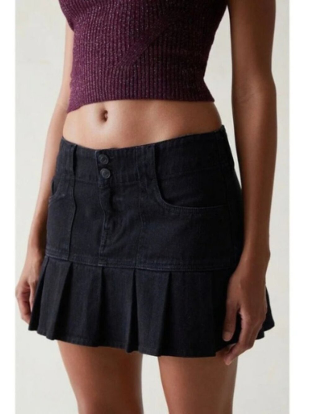 PacSun Low Rise Pleated‎ Mini Denim Skirt